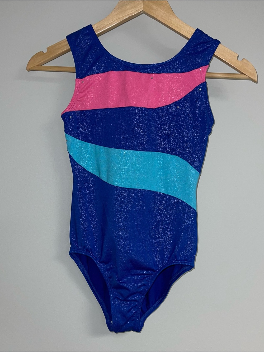 Gymnastics Dance Leotard Girls 12-14 Bodysuit Tank Blue Shimmer Stretch Acrobat
